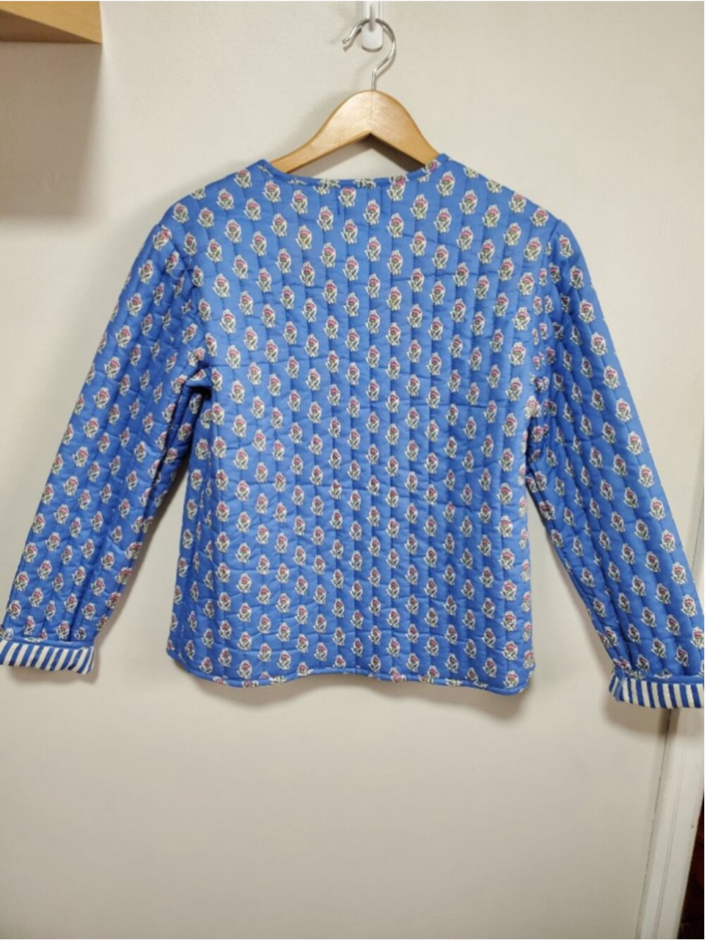 JAPNA Quilted Cotton Floral Jacket Blue Small Block Print Hook Front Cottagecore - Picture 10 of 14